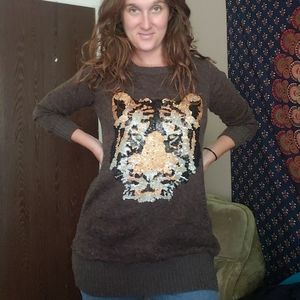 Tiger Sequined Long Wool Sweater
